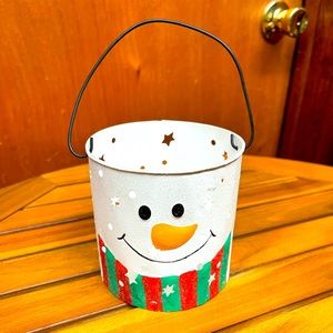 Vintage Tin Holiday Snowman Candle Holder